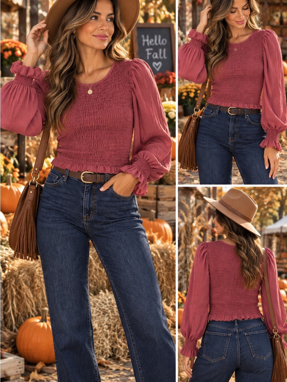 Anthropologie Dusty Rose Smocked Peasant Blouse